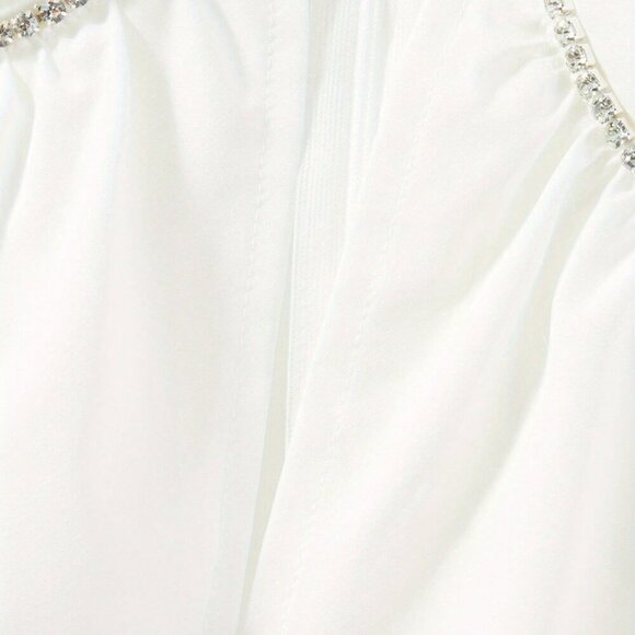 White Casual Women's Spaghetti Strap Rhinestone Cutout Mini A-Line Dress - Picture 2 of 10